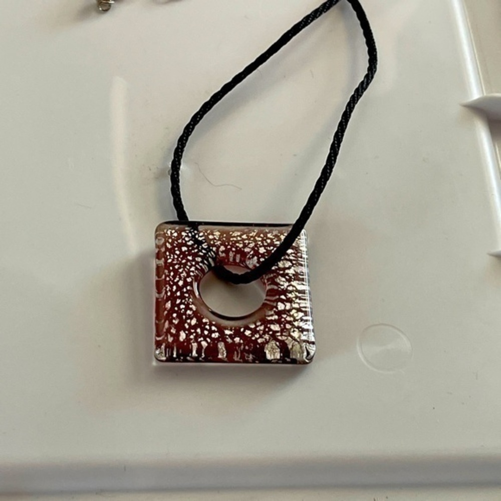 Murano Glass Square Necklace with Silk Cord
